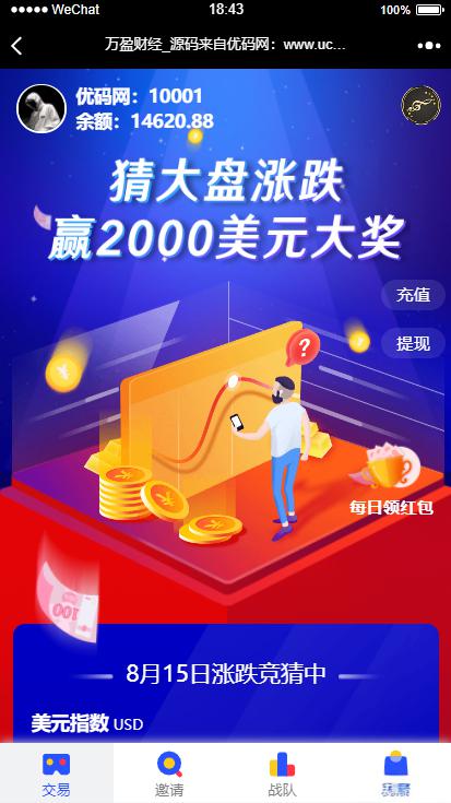 【USDT指数涨跌】蓝色UI二开币圈万盈财经币圈源码K线正常 - 老林代码