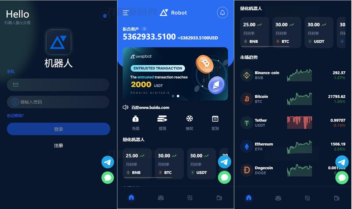 五国语言收益理财BTC虚拟币质押定期存币系统源码_加密货币机器人量化交易系统_内附搭建教程 - 老林代码