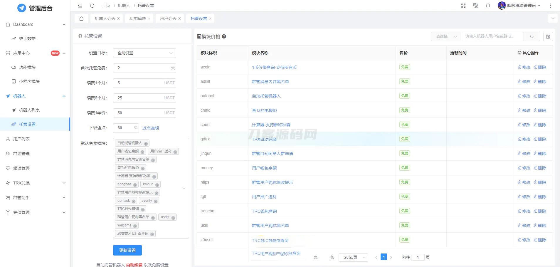 全功能tgbot/Telegram机器人多功能有后台版源码 - 老林代码